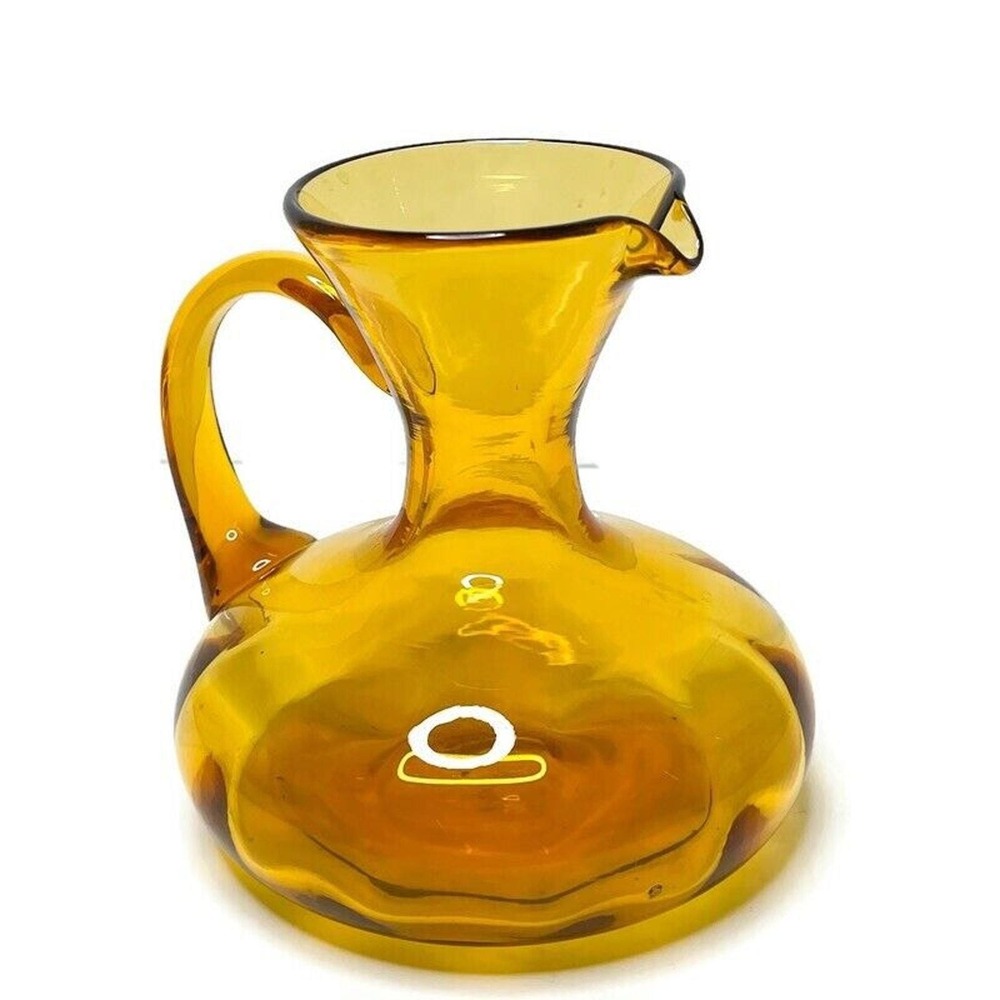 Vintage Hand Blown Glass Pitcher Bud Vase Amber MCM Decorative Cruet 60s 70s